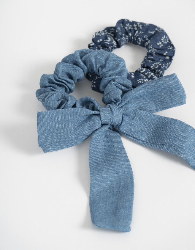 Gomitas Infantiles Con moño Set De Scrunchies - Combinacion Bicolor