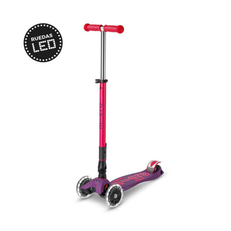 Monopatín Micro Maxi Plegable Neón LED Ajustable con 3 Ruedas Rosa