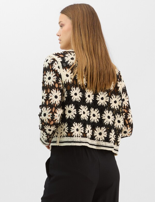 Cardigan Calado Con Bolsillos NEGRO/BEIGE