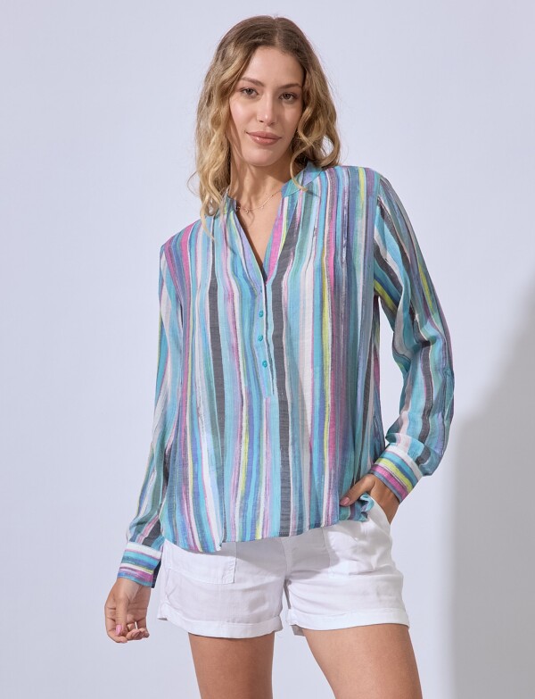 Blusa Gasa Print MULTI/CELESTE