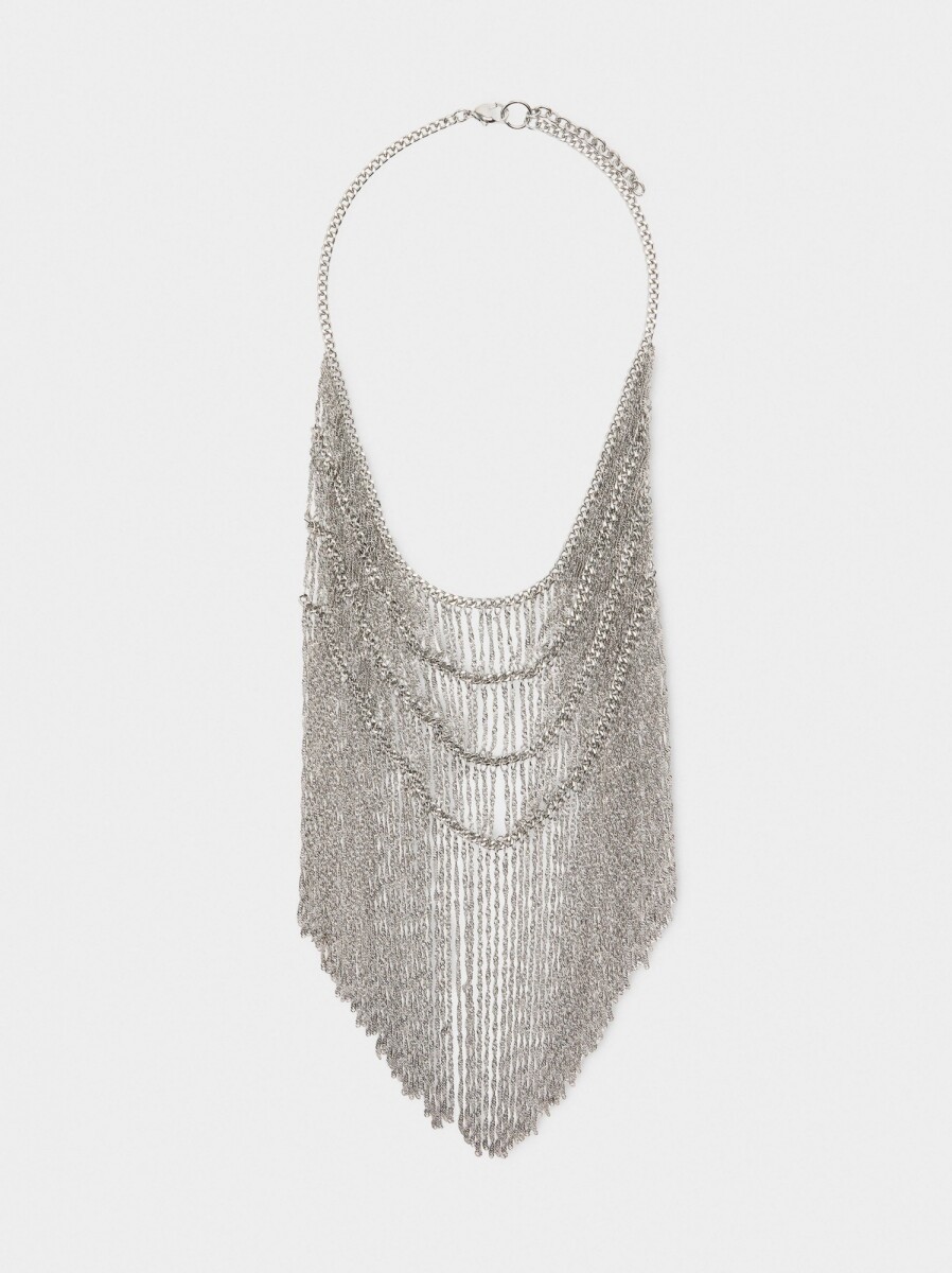 Collar Largo Babero De Cadenas - plateado 
