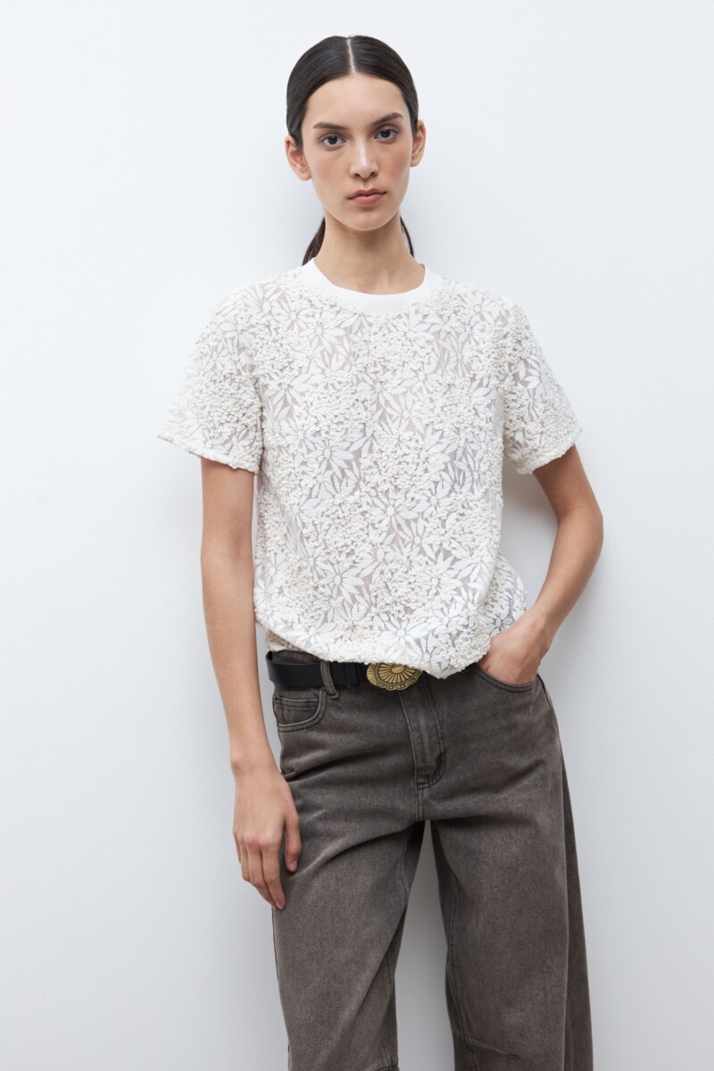 Blusa frente encaje bordado - crudo 