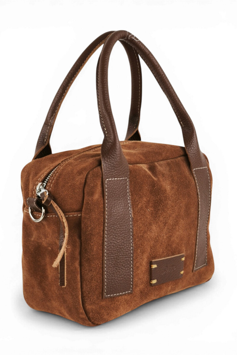 Cartera de Mano y Bandolera en Gamuza y Cuero Oxido