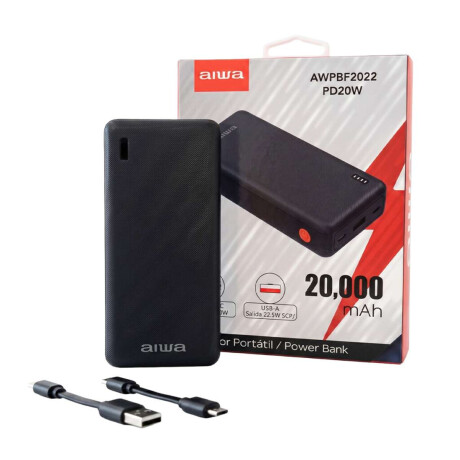 Cargador Portátil AIWA Carga Rápida 22.5W 20000mAh Soporte PD20W USB y Lightning | AWPBF2022