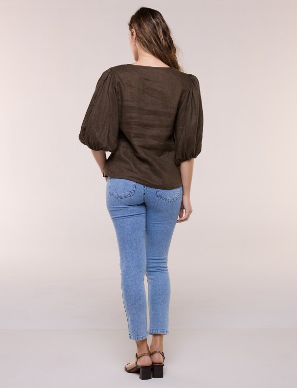 Blusa Lino Con Lazos OLIVA