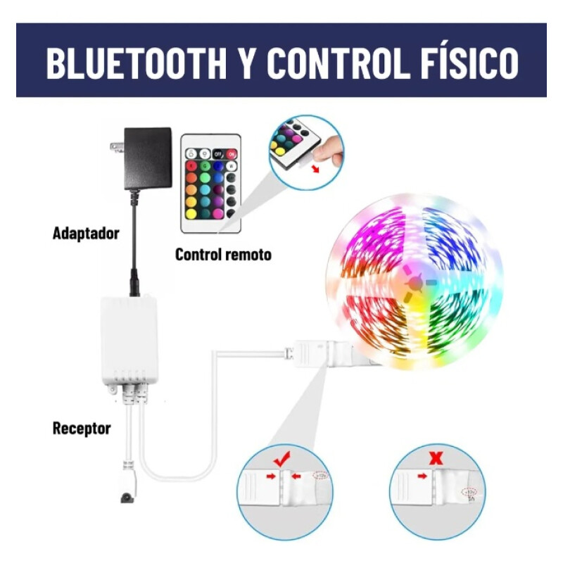 Cinta Led RGB De Colores Con Control 10 Metros Bluetooth Multicolor
