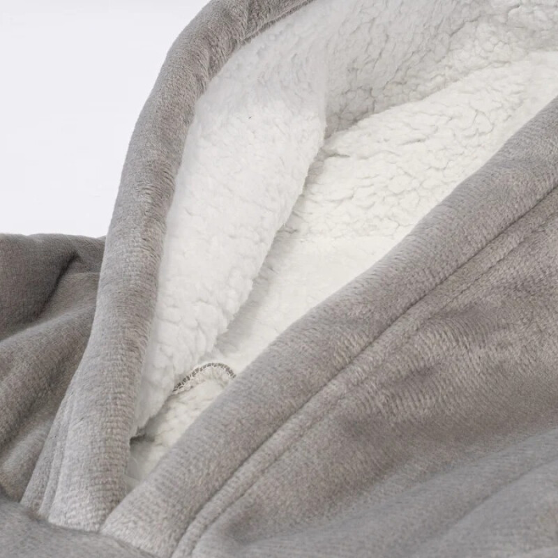 Buzo Manta Con Capucha Polar y Corderito unisex Gris Claro