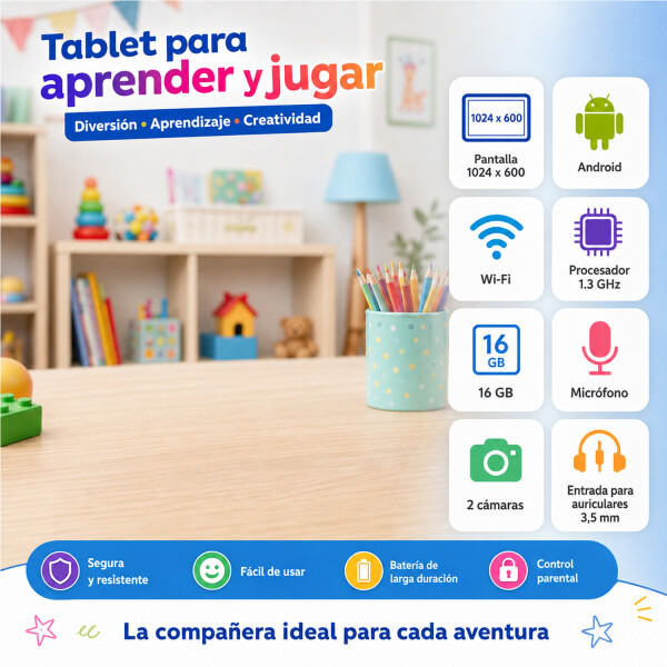 Tablet Infantil 7" Kids Mickey Frozen Cars Toy Story + Auricular AMARILLO