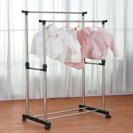 Perchero Doble Colgador Organizador de Pie Móvil para Ropa Plateado