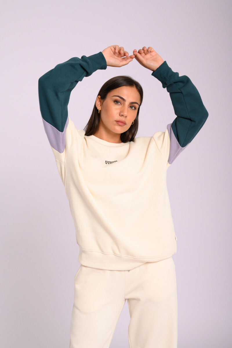 Buzo felpa oversize - Estampa bordada Crudo