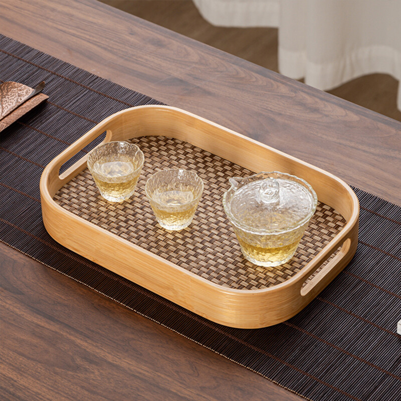 Bandeja Rectangular de Bambu y Simil Ratàn - Set 2 Medidas Bandeja Rectangular de Bambu y Simil Ratàn - Set 2 Medidas