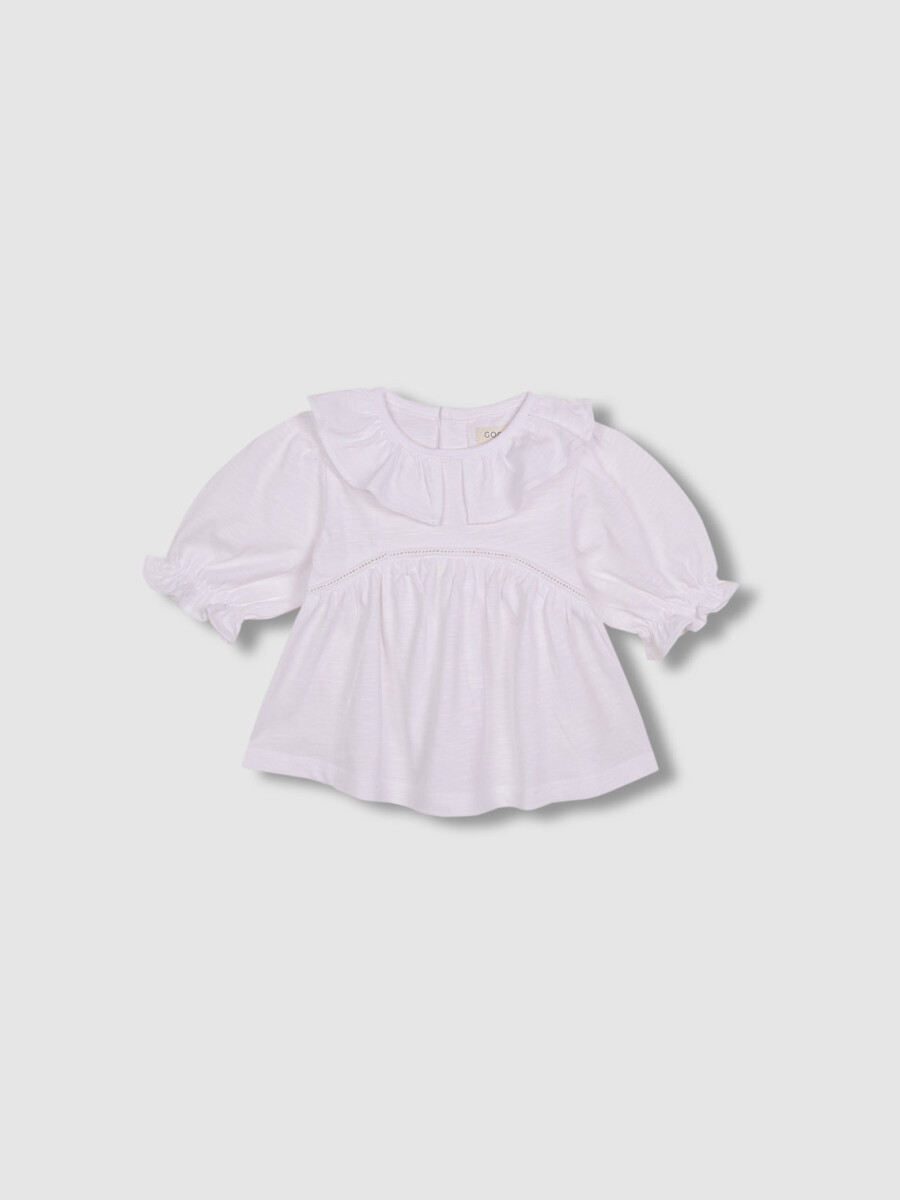 Camiseta De Manga Corta Con Cuello Volante Blanco