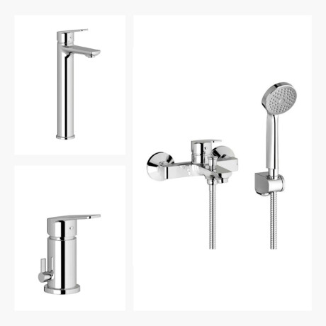 JUEGO DE GRIFERIA LAVATORIO ALTO DUCHA BIDET BRILLO BLEST CROMO