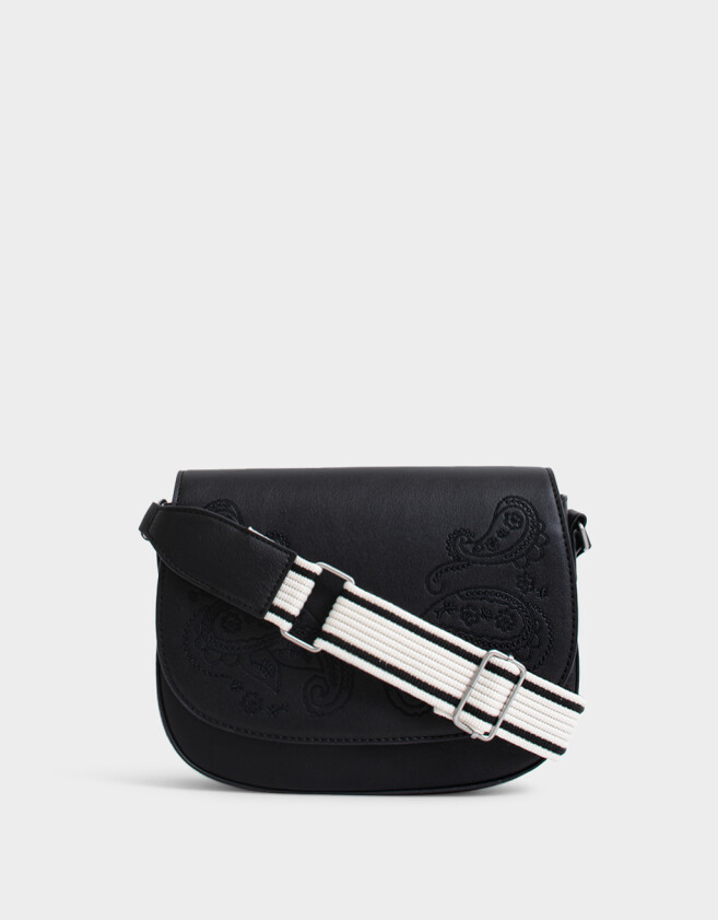 Bandoleras Boho Bandolera Bordada Con Solapa - Negro