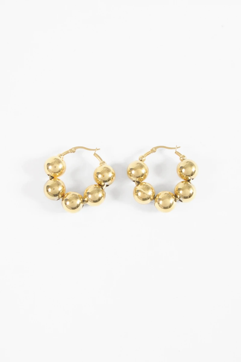 Aros acero pelotitas dorado