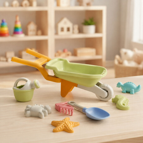 Set Juego De Playa Infantil 8 Piezas Con Carretilla y Moldes Verde