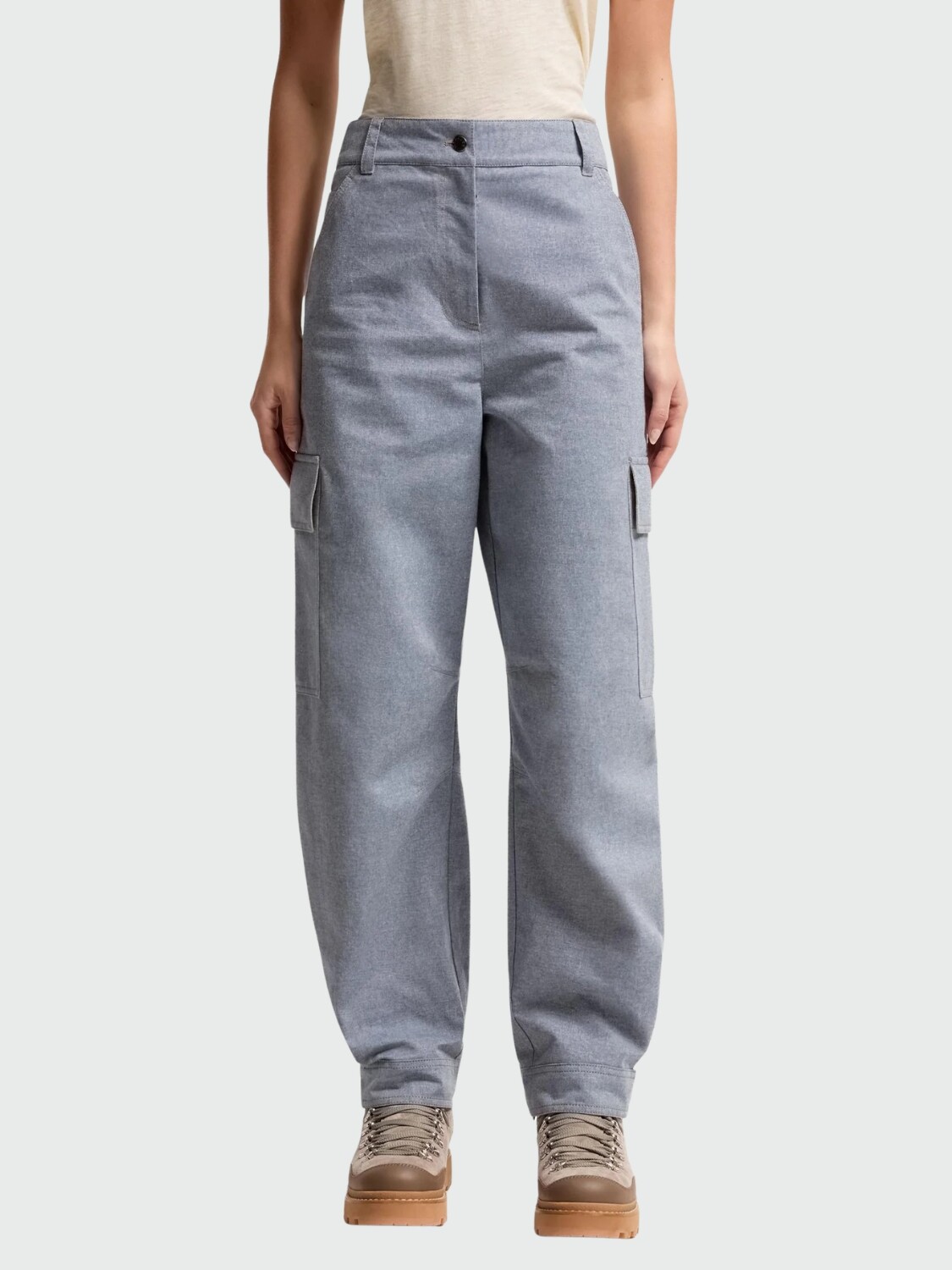 MONCLER - Pantalones de Cambray Azul Medio
