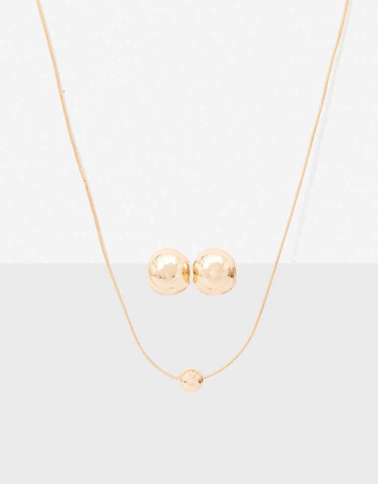 Bijouterie Set Metal Set De Aros Pasantes Y Collar Con Dije - Dorado