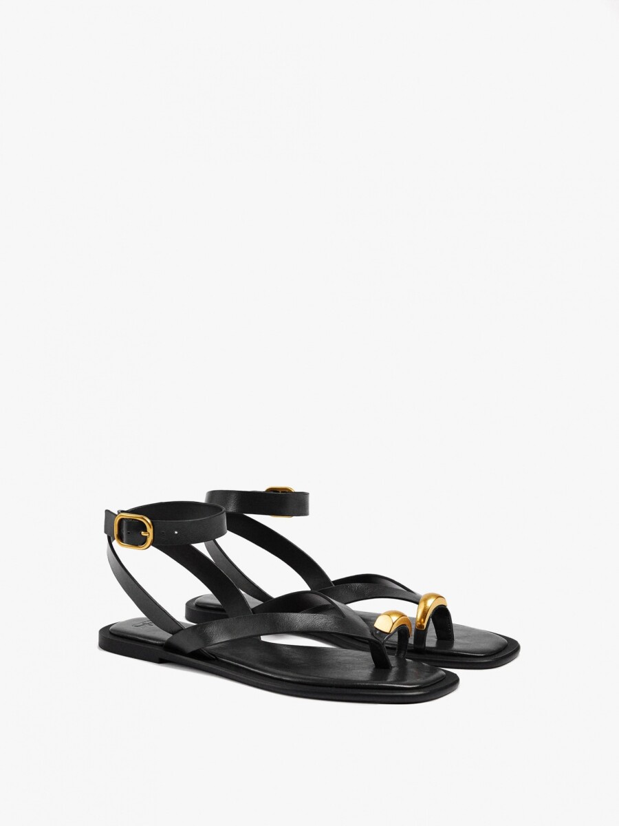 Sandalias De Piel Thong Tira Al Tobillo negro