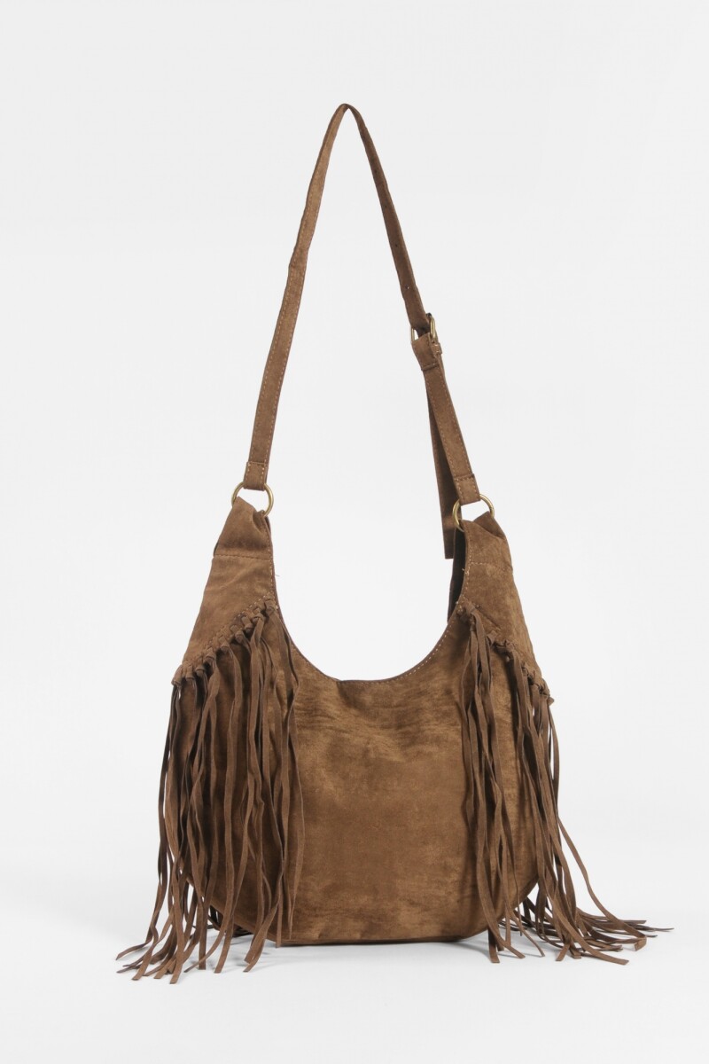 Cartera bandolera suede con flecos chocolate