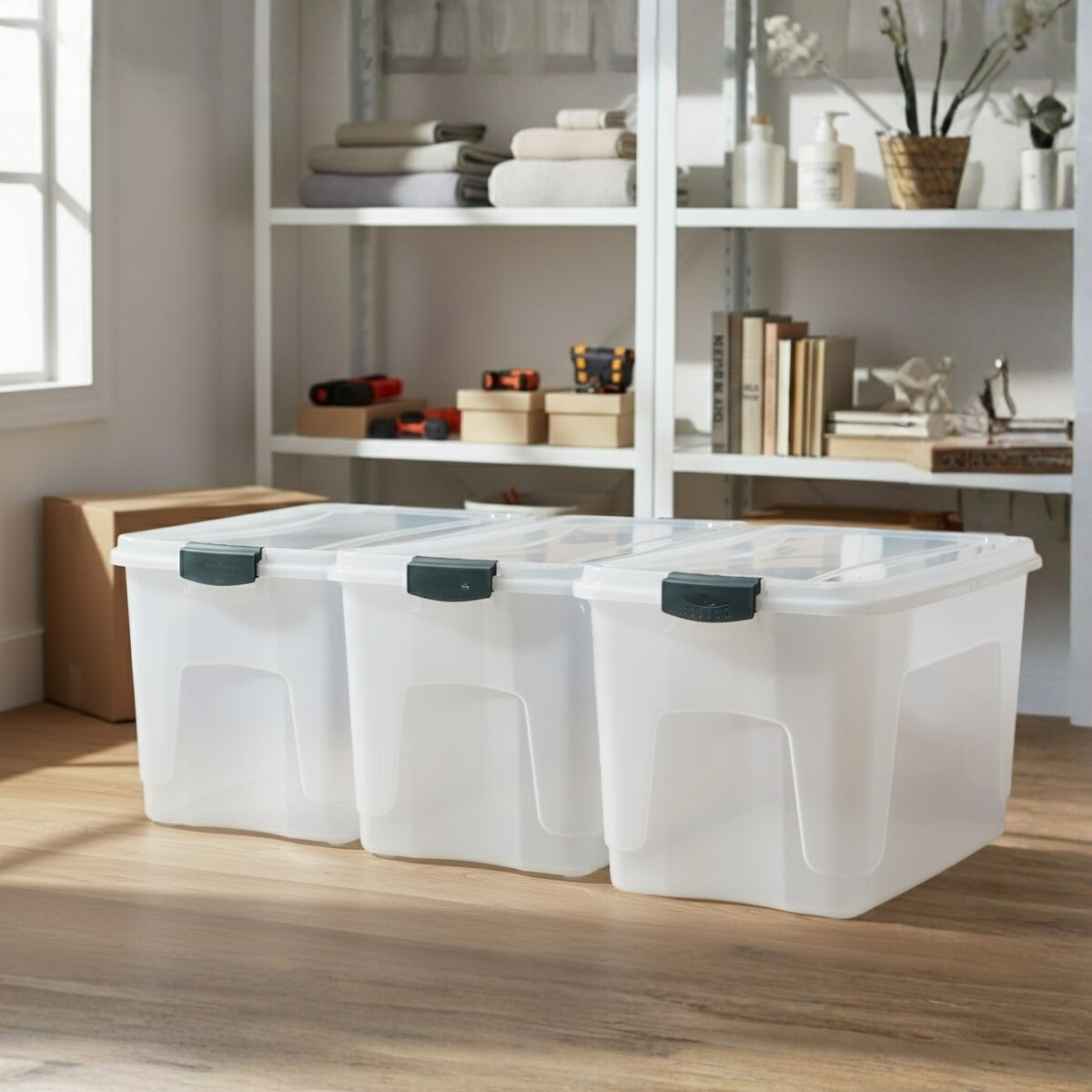 Set x3 Caja organizadora 30 lts Alta - TRANSPARENTE 