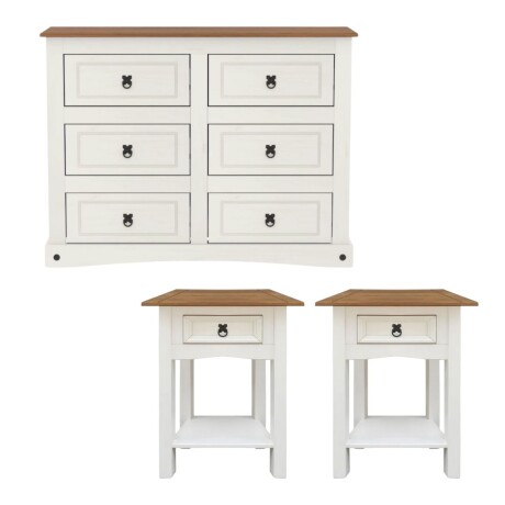 Promo Comoda + 2 Mesa De Luz Linea Naturale - Blanco Promo Comoda + 2 Mesa De Luz Linea Naturale - Blanco