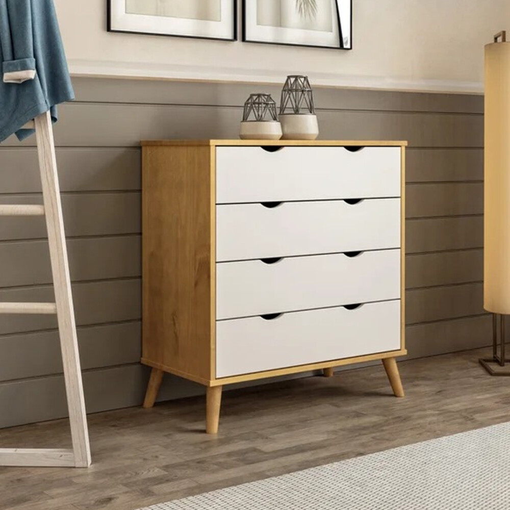 CÓMODA CAJONERA GUARDARROPA 4 CAJONES CON PATAS EN MADERA MACIZA BLANCO