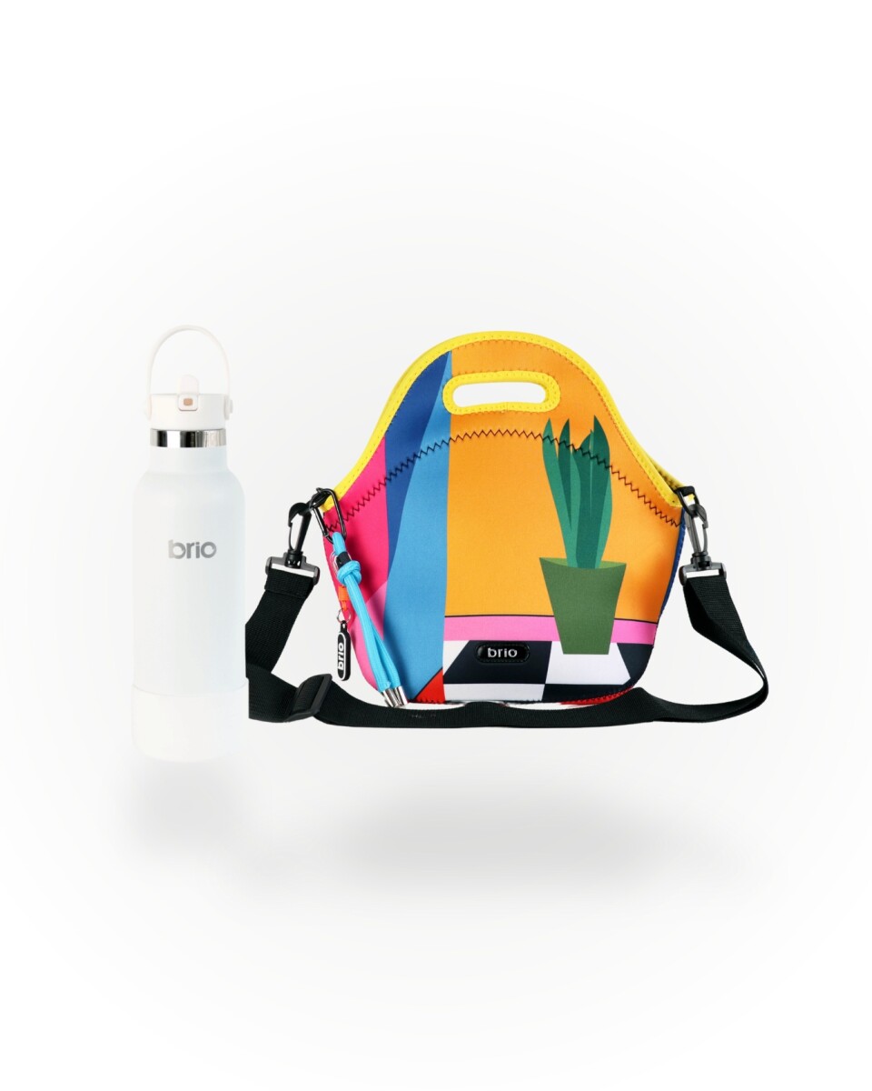 Set de lunchera Big de neopreno con correa ajustable y botella de acero inoxidable 500ml brio - set armonía/blanco 