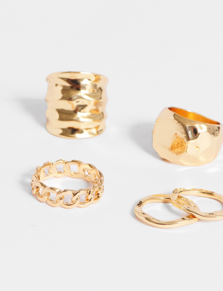 Set de anillos metalicos cadena - dorado 