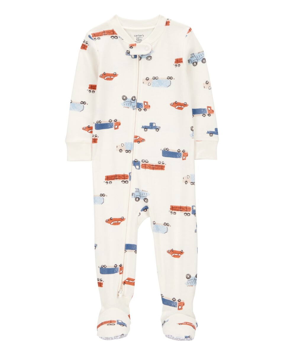Pijama una pieza de algodón, con pie, diseño autos 