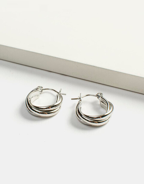 Aros Argollas Metal Aretes Argollas Entrelazadas - Plateado Rodio