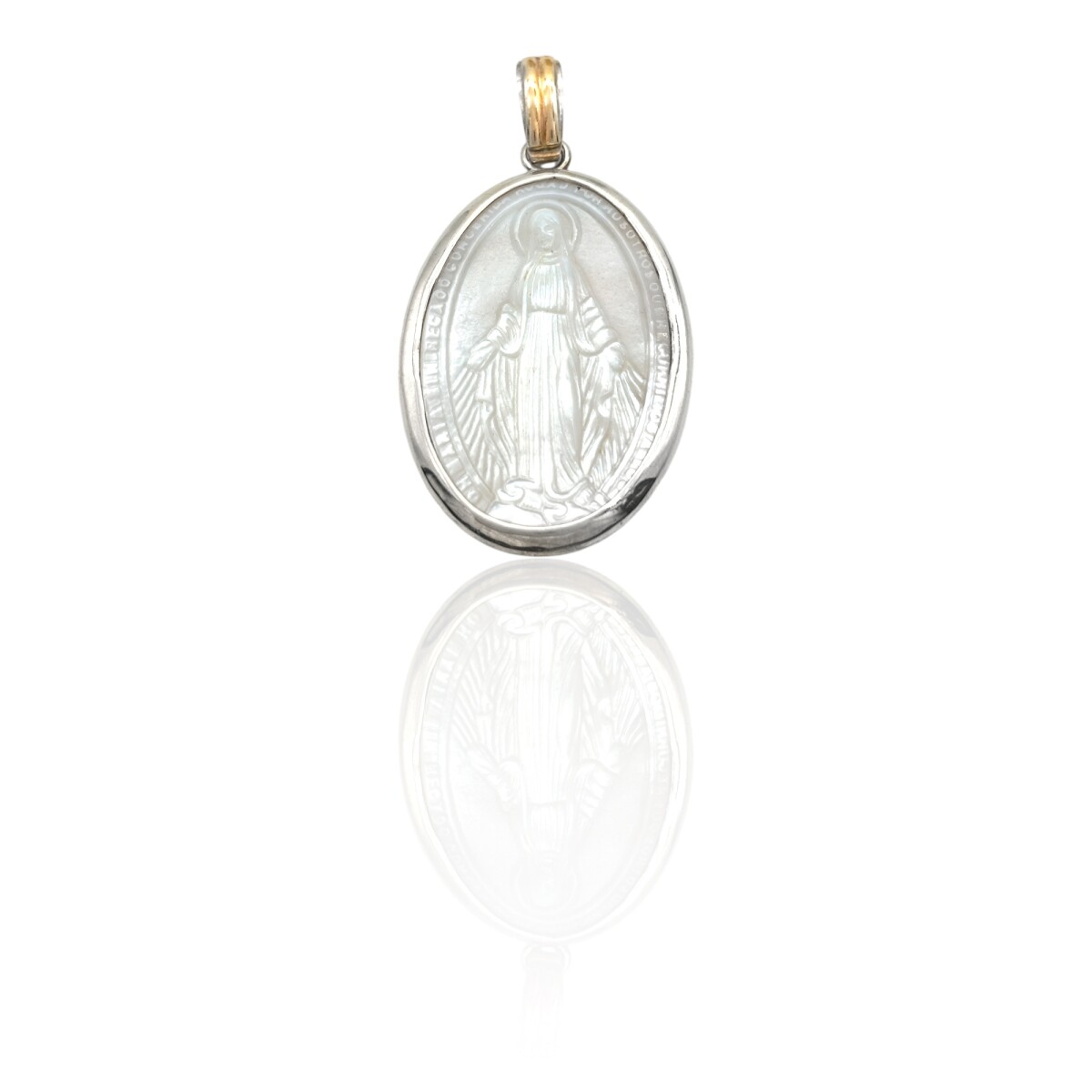 Dije Colgante Oval Virgen Milagrosa-Plata 925 y Oro-Con Piedra Nacar-CP5202 - conpiedra 