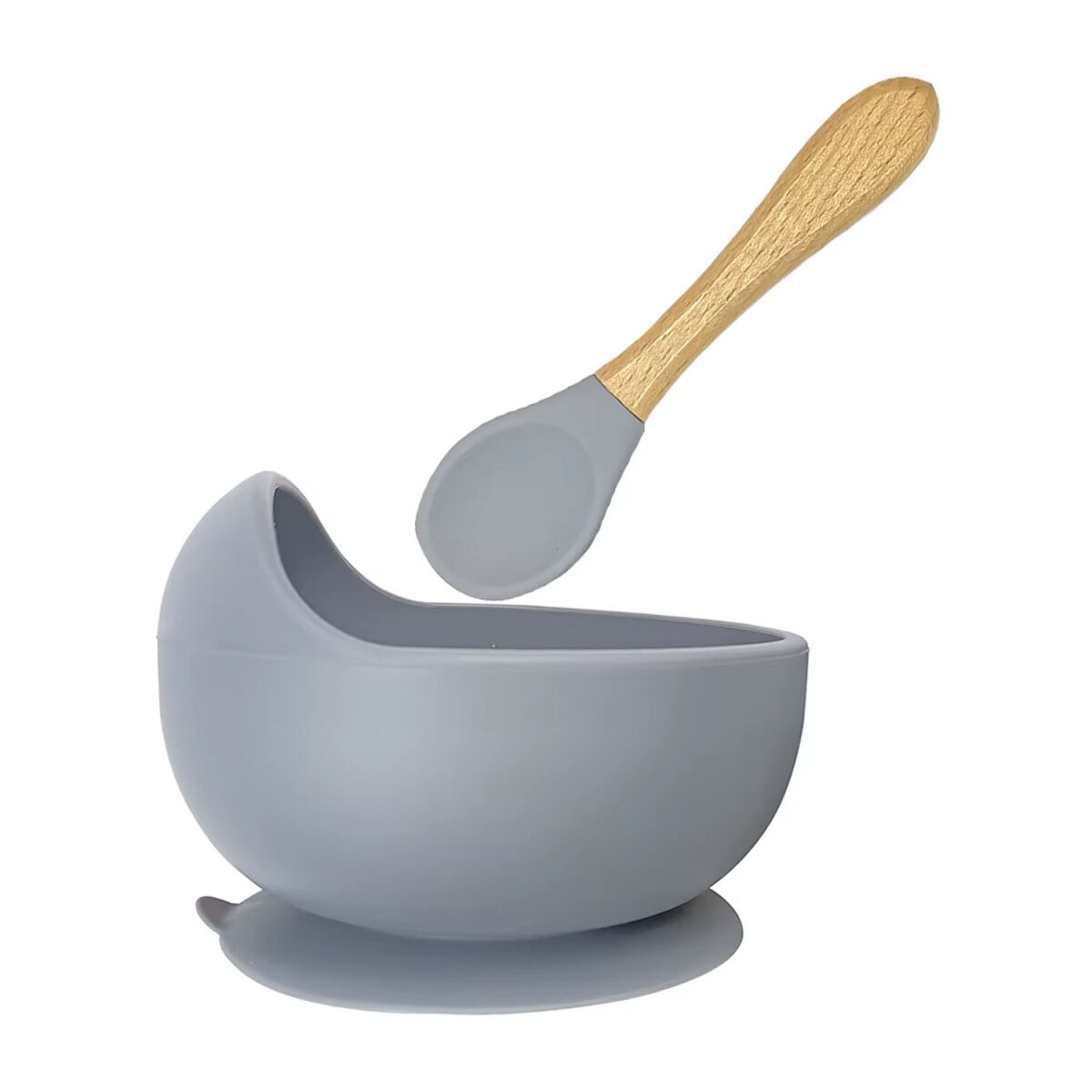 Set de Comida Bebé Irrompible en Silicona c/ Bowl y Cuchara - Azul Grisáceo 