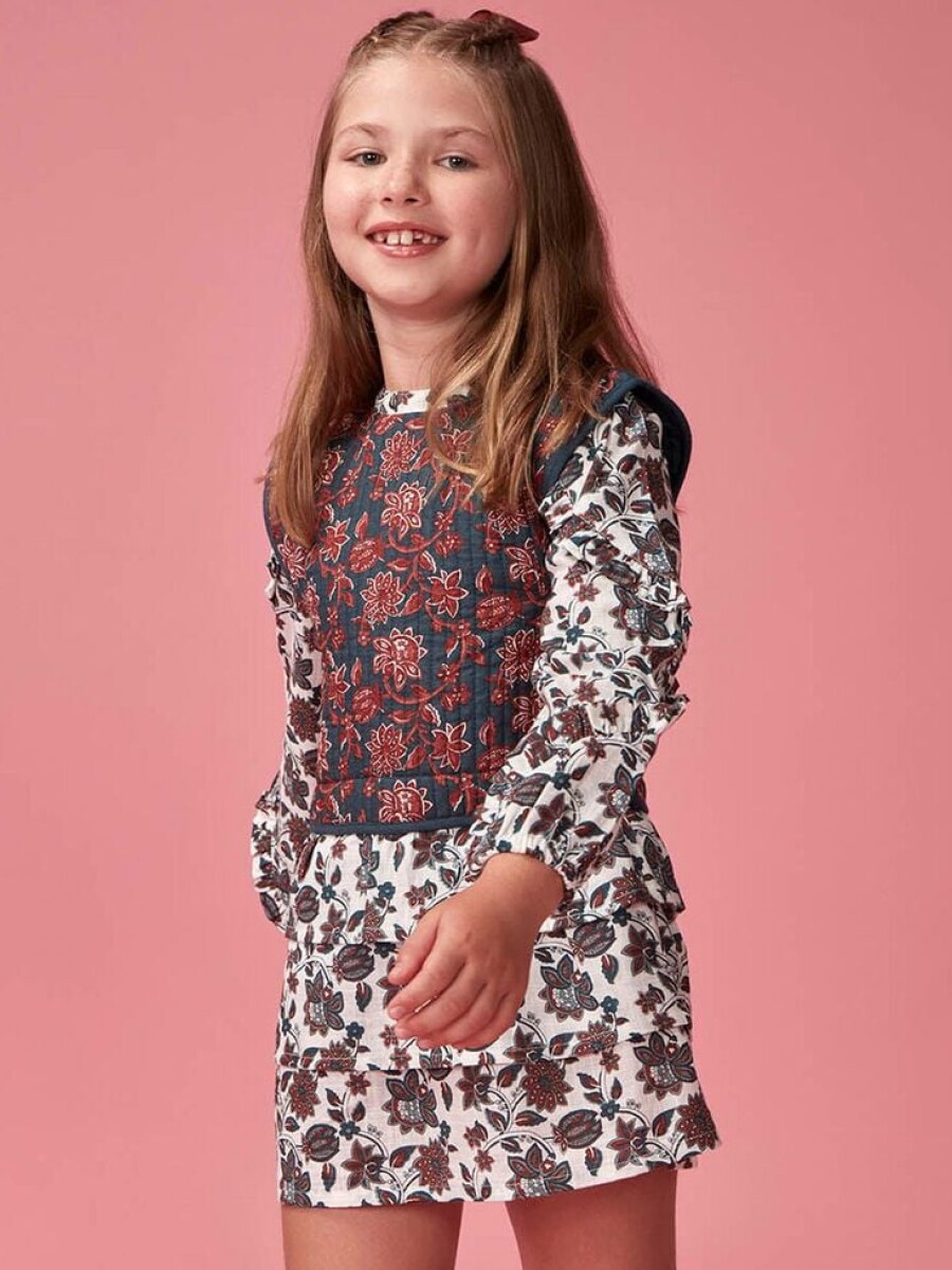 Vestido Estampado Con Blanco Roto