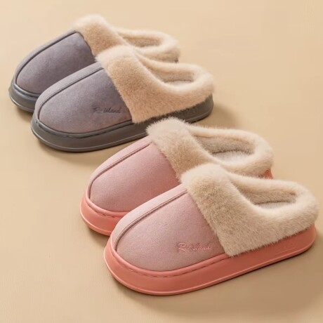 Pantufla Gamuza con Corderito Super Abrigada Antideslizante Gris