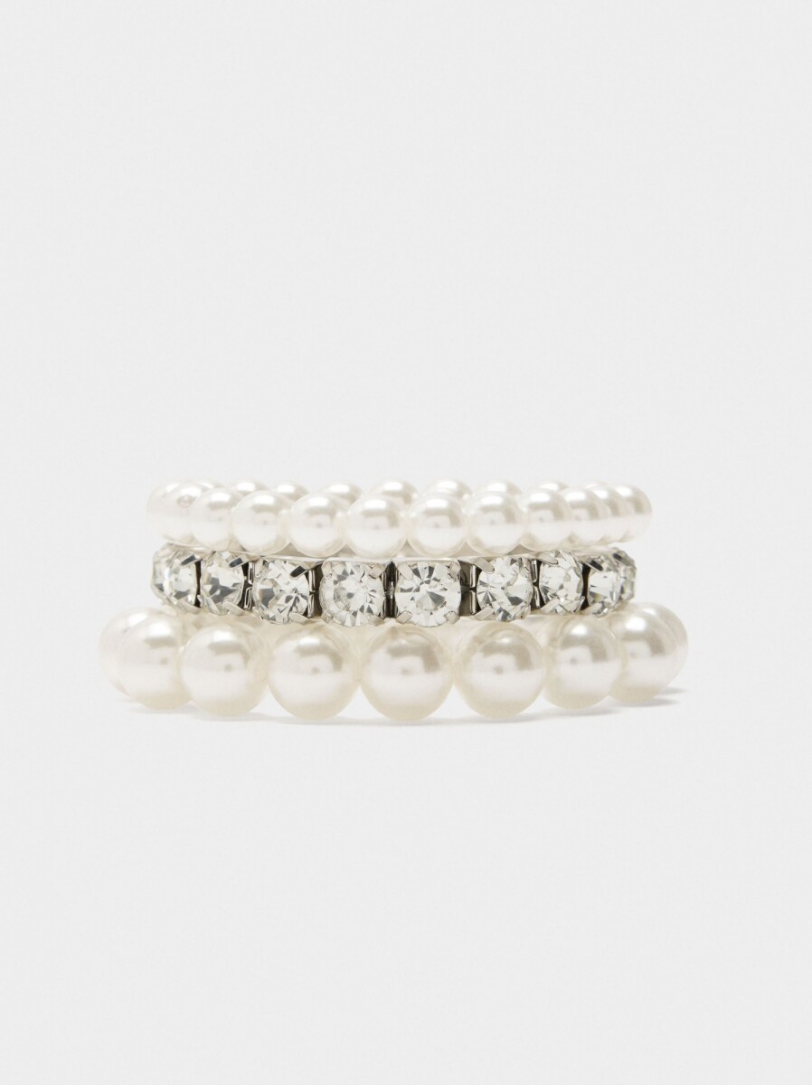 Set De Pulseras Elásticas Y Cristales - blanco 
