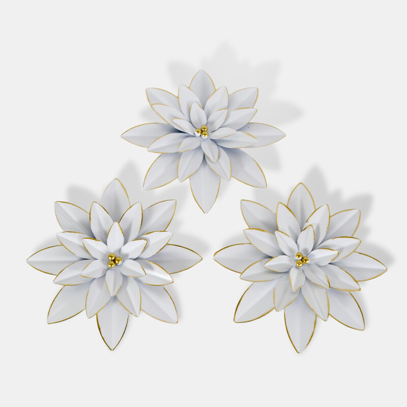 SET FLOR METAL BLANCO 3PZAS Unica