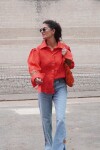 Camisa Puño Lino Coral Con Camel