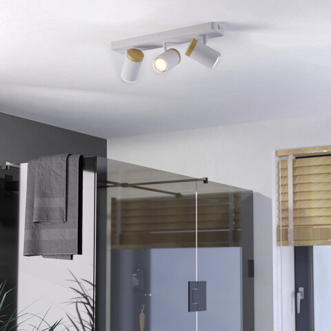 Aplique spot de pared acero blanco y madera 3xGU10 EG6416