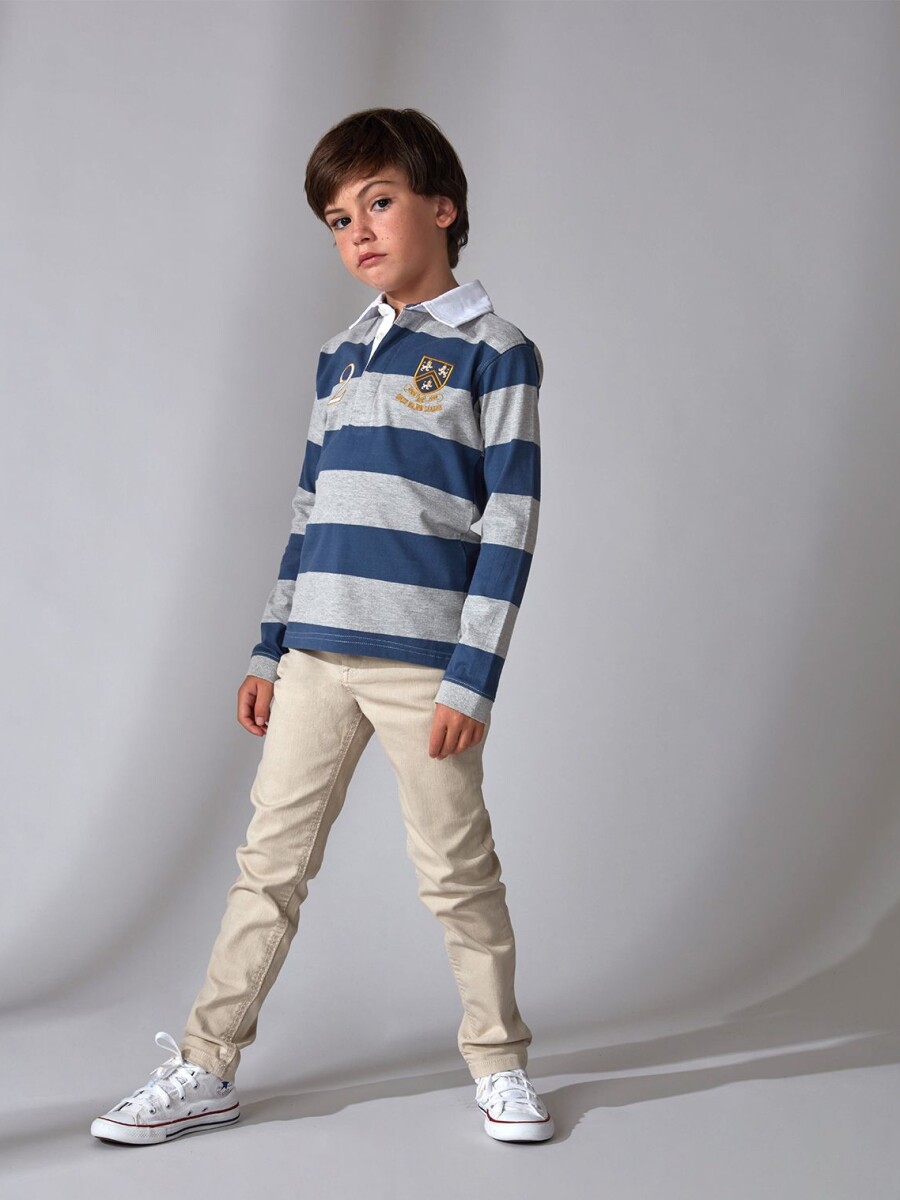 Polo Rayas Con Parches Azul