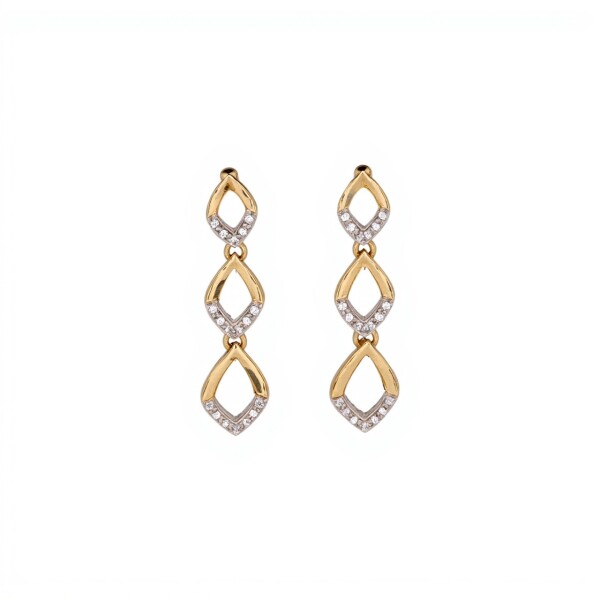Caravanas colgantes triple figura oro - Oro bajo - Zirconia - CA8267 conpiedra