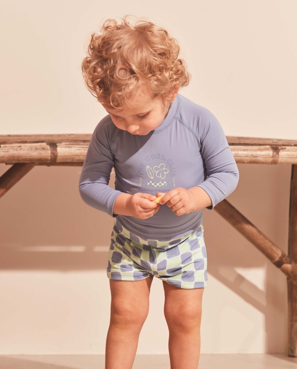 Bañador Estampado De Cuadros - Gris 