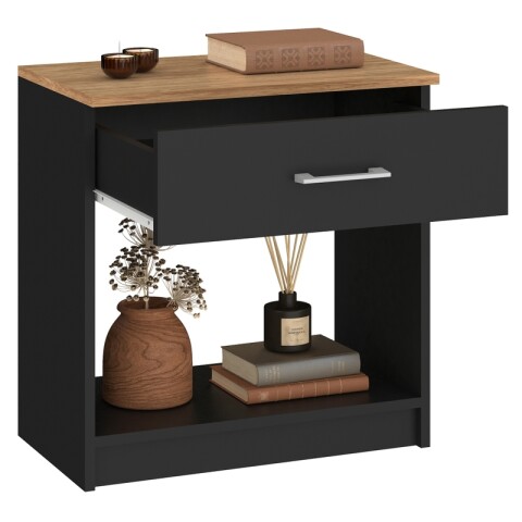 Mesa de Luz Italia - 1 Cajón y Nicho - MDP y ABS - 55cm Alto - Negro / Miel Mesa de Luz Italia - 1 Cajón y Nicho - MDP y ABS - 55cm Alto - Negro / Miel