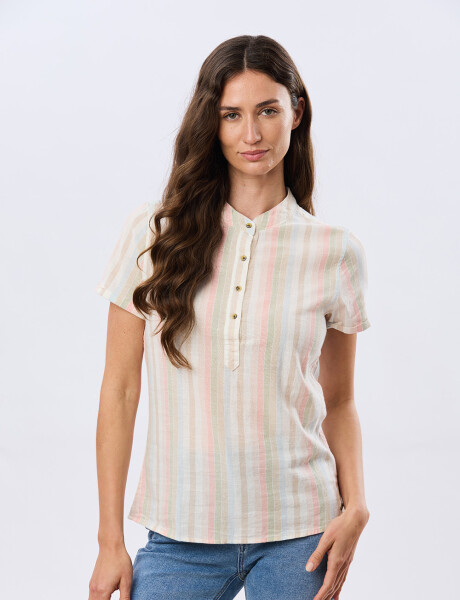 CAMISA RAYADA DE LINO Rosa