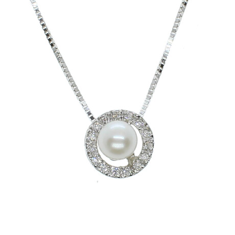 Colgante de oro 18k con brillantes y perla N8798W Colgante de oro 18k con brillantes y perla N8798W