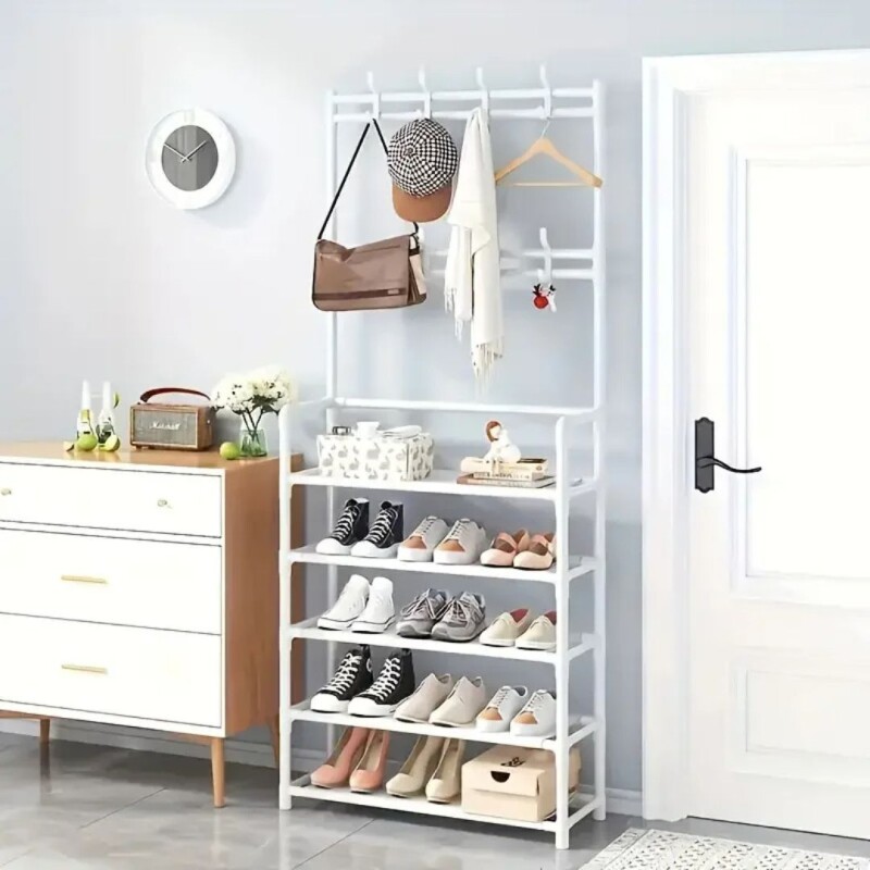 Perchero Recibidor Estanteria Metalica Organizador Multiuso Color Blanco