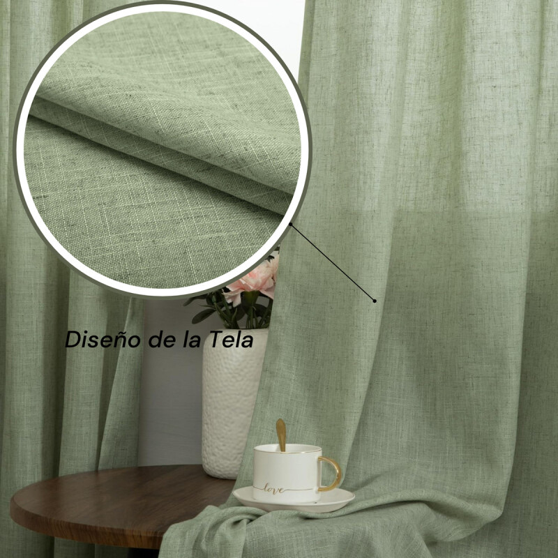Cortina 2 Paños 106 X160 Cm Textura Lino Verde