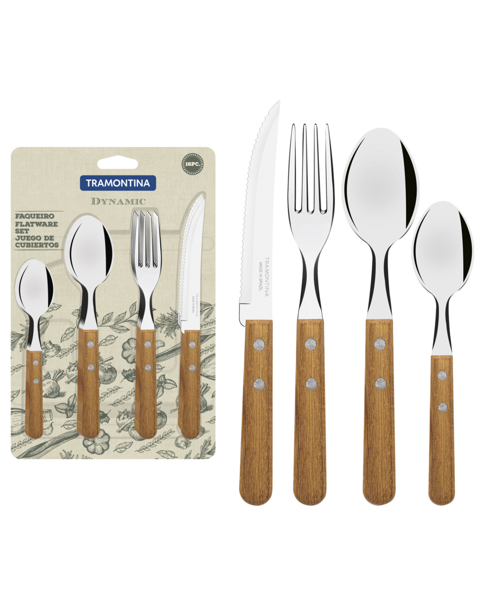 Tramontina Dynamic Juego de Tenedores Stainless Steel Forks Set with Wooden  Handle (12 pc)
