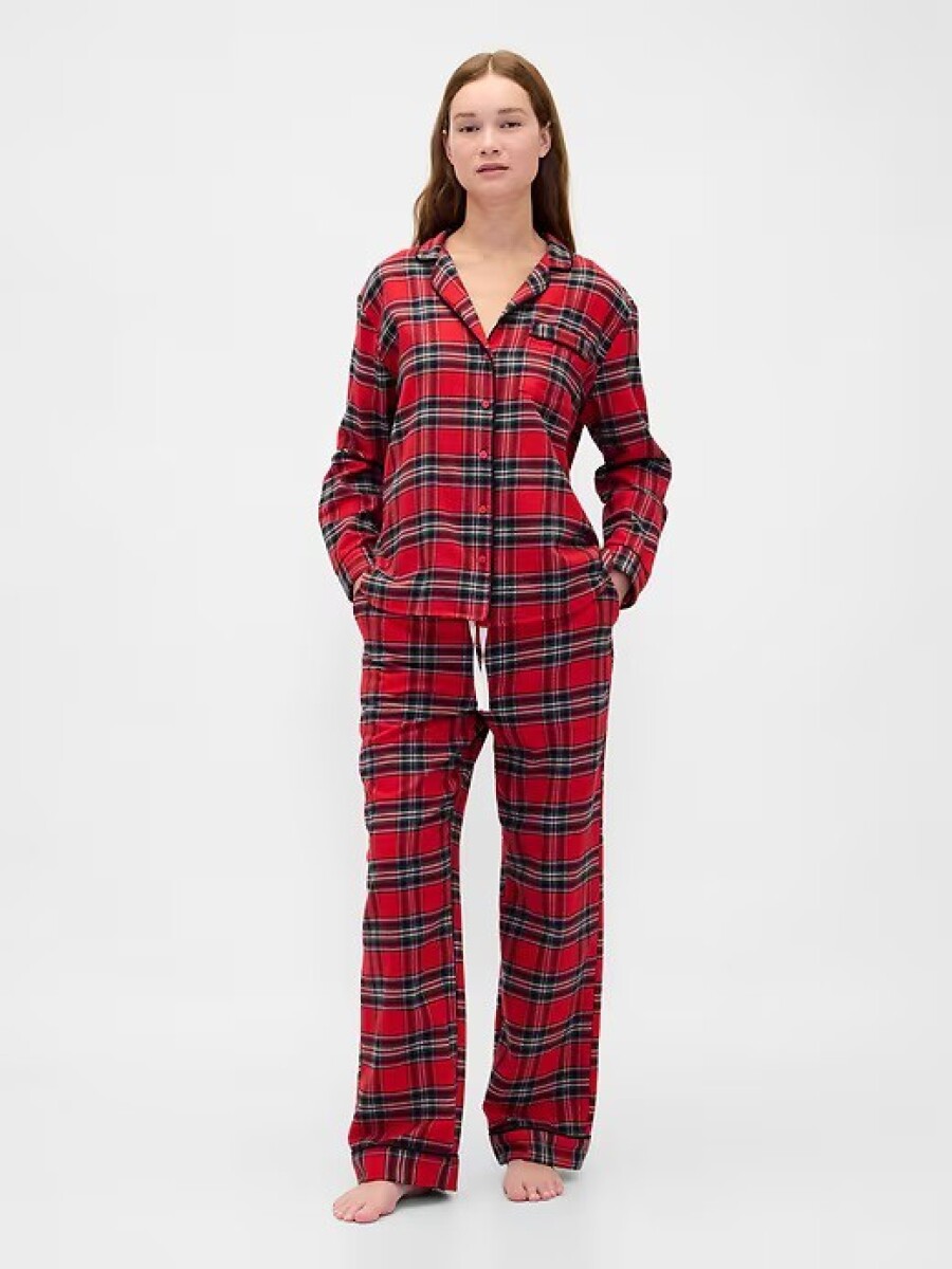 Pijama Set Camisa Y Pantalón Franela Mujer - Fs Red Tartan Plaid 