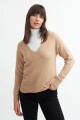 Sweater escote en V - Mujer BEIGE